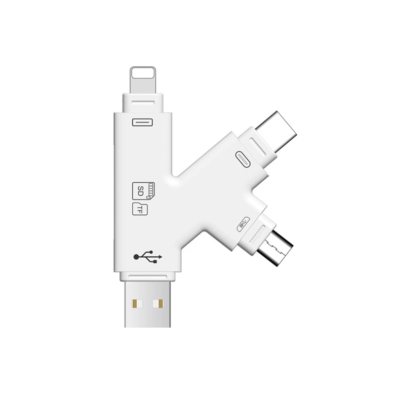 Все в 1 4 в 1 Micro usb type C устройство для чтения карт SD TF OTG адаптер для iPhone XS MAX XR 5 6 7 8 Plus iOS 12 для Macbook Android Phone - Цвет: White