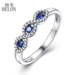 HELON Solid 14 К (585) белое золото Мода Fine Jewelry 100% натуральная сапфирами натуральным бриллианты Обручение кольцо