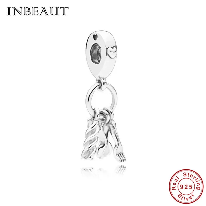 

New Arrival 925 Sterling Silver Cute Small Knife and Fork Spaghetti Charm fit Pandora Bracelet Gourmet Noodle Beads Pendant s925