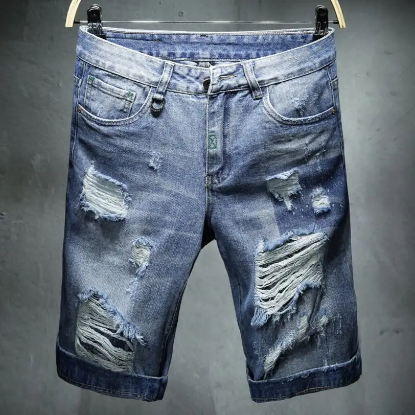 Мужской светильник, синие короткие джинсы, новые летние джинсовые шорты с дырками, высокое качество, мужские прямые повседневные джинсовые шорты, модный стиль, размер 27-36 - Цвет: C