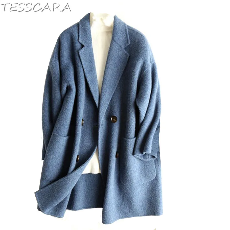 

TESSCARA Women Autumn & Winter Casual Cashmere Jacket Coat Female Wool Blend Trench Overcoat Basic Jackets Outerwear & Coats