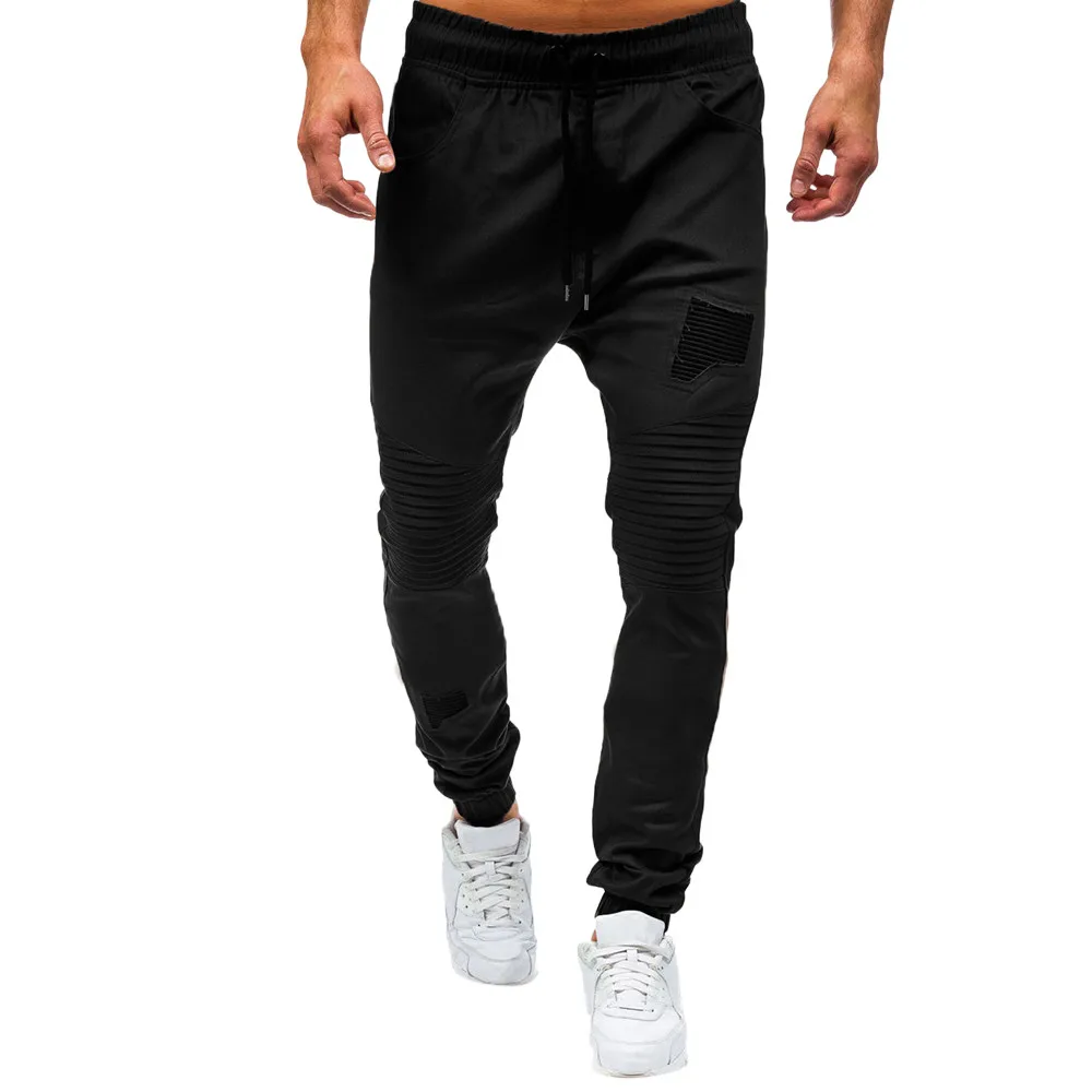 Мужские спортивные штаны, хлопковые повседневные штаны, облегающие комбинезоны с завязками, спортивные штаны, повседневные эластичные брюки с карманами, 3,22 - Цвет: Black