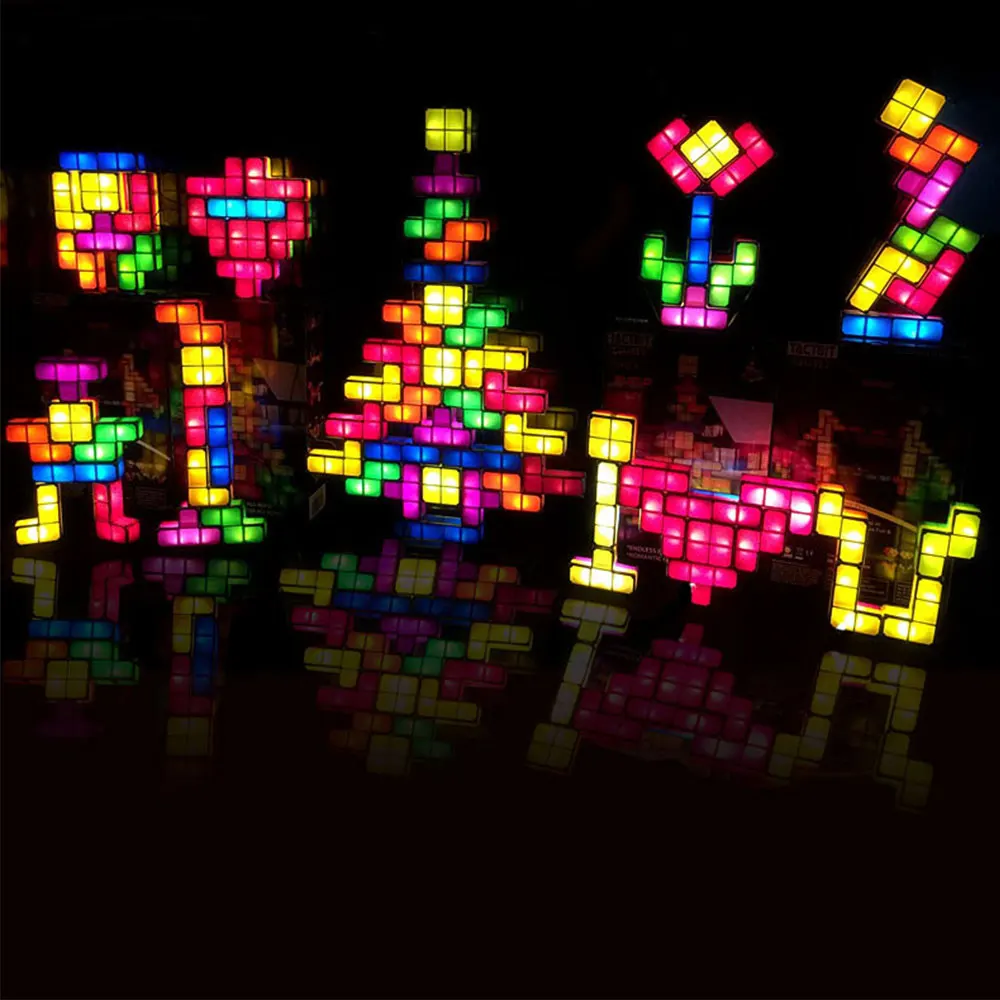 DIY Tetris пазл ночник креативный Штабелируемый LED Настольная лампа конструктивный