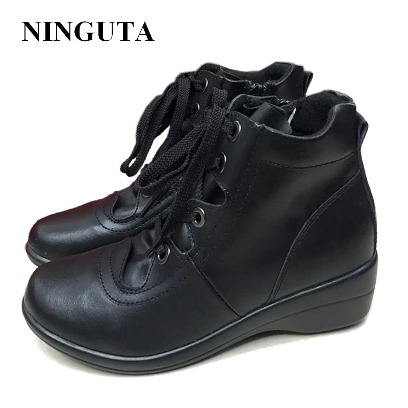

NINGUTA leather winter boots women wedges ankle boots for women fashion shoes woman