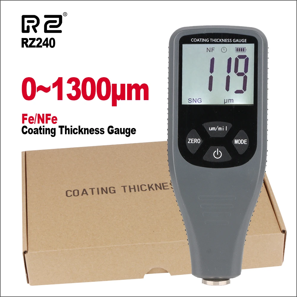 RZ измеритель толщины краски RZ240 цифровой ЖК-дисплей измеритель толщины покрытия тестер металла автоматическое измерение 0~ 1300um ширина измерительные инструменты - Цвет: RZ240
