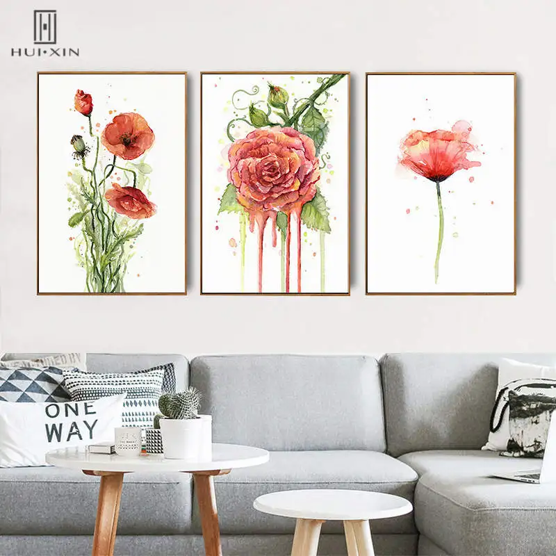 

Beautiful Red Roses Pink Flowers Images Its Pigments Droping Modern Decorative Canvas Paintings Art For Home Room Bar Decor
