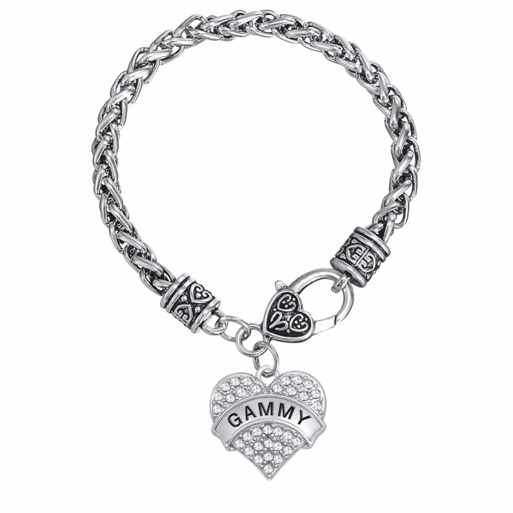 

Fishhook Silver color GAMMY Crystal Paved Heart Charm Lobster Claw Bracelet Grandmother Jewelry