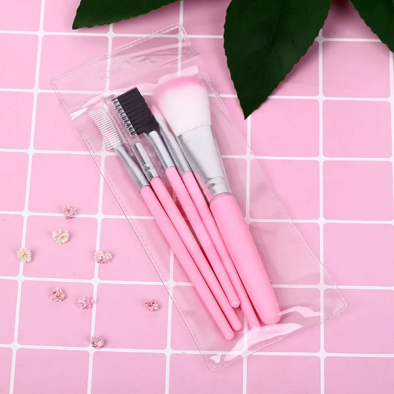 

5pcs Portable Mini Makeup Brushes Set Blush Eyeshadow Lips Foundation Cosmetic Eyebrow Brush Sets Tools Kit for Makeup Pink