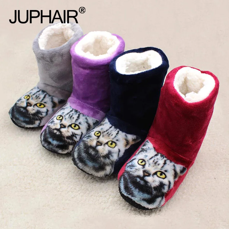 

New Women Girl Boy Winter Home Warm Sweat-absorbent Printing Cartoon Anime Cat Shoes Home Soft Bottom Fashion Shoe Winter Boots