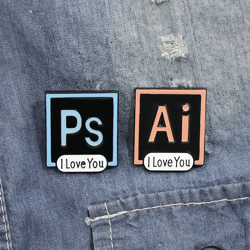 PS AI эмалированные булавки I Love You Photoshop Illustrator значки на заказ пастельные Броши джинсовая рубашка нагрудная булавка дизайнерское ювелирное изделие подарок