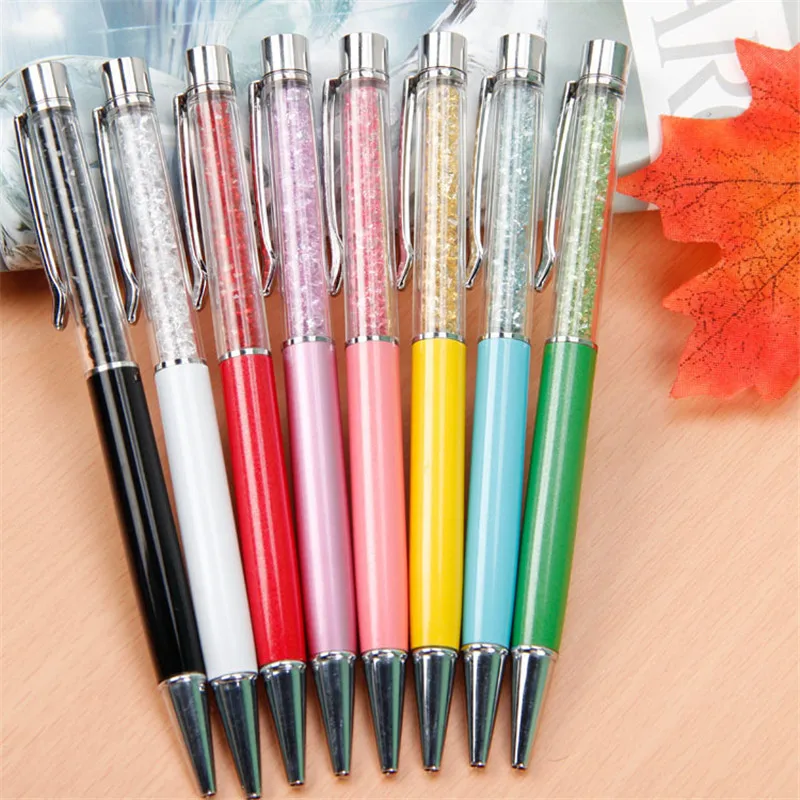 

14 Colors Crystal Ballpoint Pen Fashion Creative Stylus silvery Touch Pen for Writing Stationery Office & School Black refill