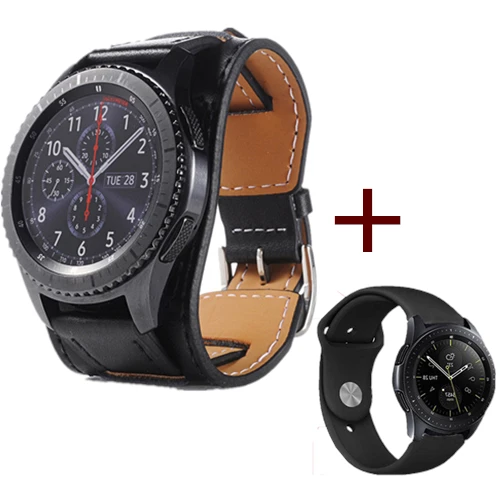 Ремешок из натуральной кожи для samsung Galaxy Watch, 46 мм, 22 мм, браслет, кожаный ремешок для часов gear S3 Classic/Frontier - Цвет ремешка: Black