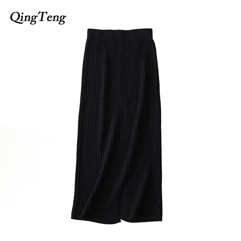Cintura Las Blend Sexy Para Invierno Navy Slim Sólido brown Cashmere Mujeres Jupe Faldas Casual Largas Lápiz Alta Qingteng Estiramiento xAYPBqSA