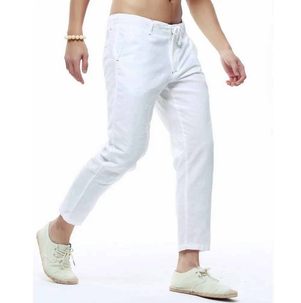  Summer  Mens  Linen  Capri Pants  Lightweight Slim Legs Casual 