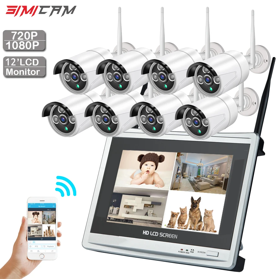 

NVR wifi wireless security camera system kit cctv 4TB HDD 720P/1080P Full HD 8CH 1MP/2MP waterproof IR-Cut outdoor ip camera kit