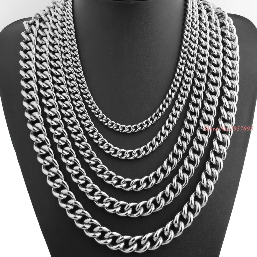 Personalized 7/9/11/13/15mm Mens Chain Silver Color Stainless Steel