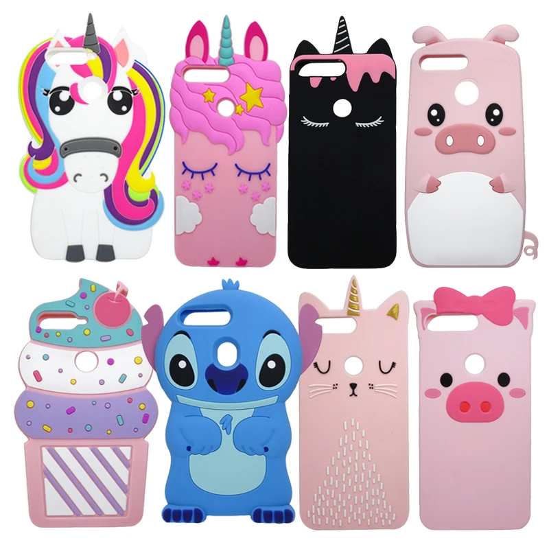 

3D Cute Cartoon Stitch Pig Cat Cupcake Unicorn Cases For Huawei Honor 7C Pro Silicone Case For Huawei Honor 7C Cover Rubber Capa