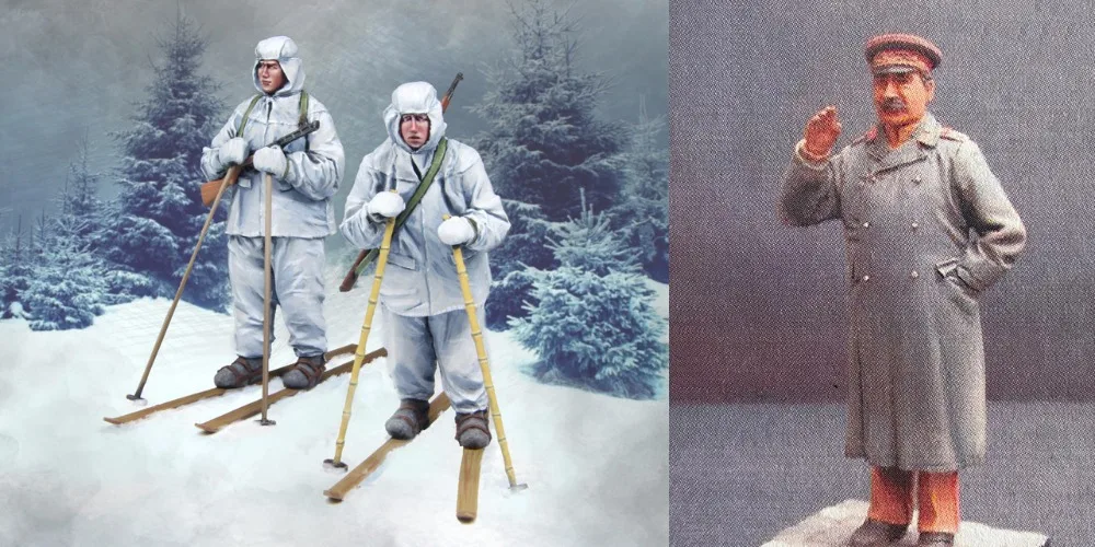 

Unpainted Kit 1/35 Russian Ski Troops and soviet stalin figure Historical Resin Figure miniature toy