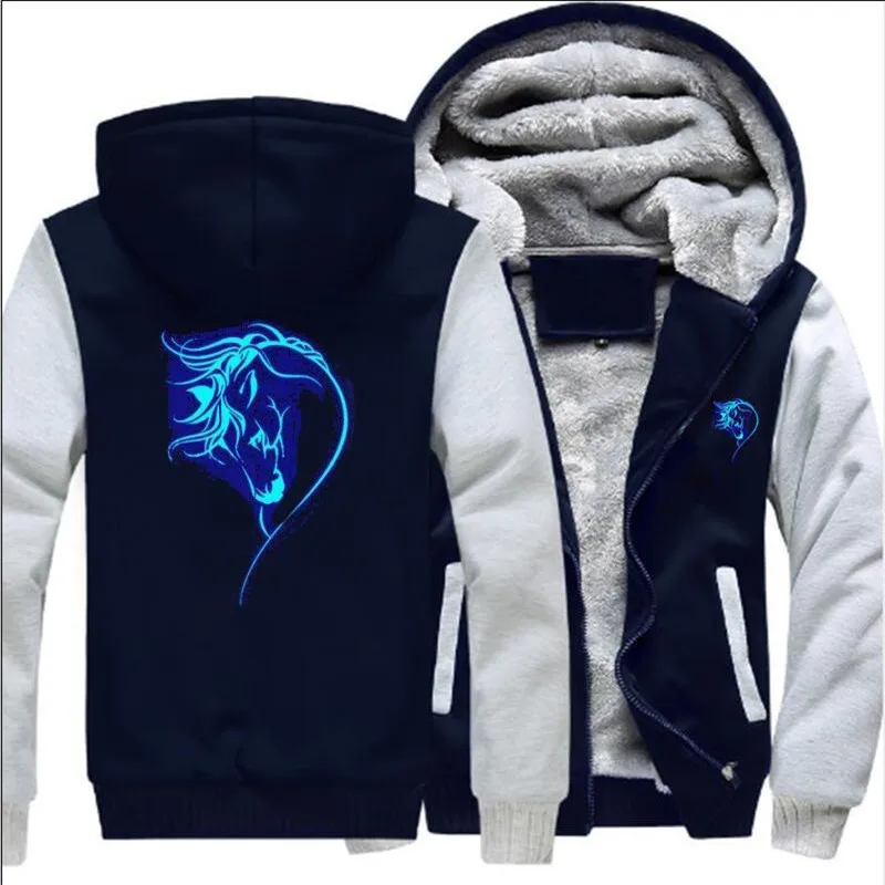 2019  new hoodie fluorescent luminous auspicious horse fleece jacket baseball uniform men's zipper jacket
