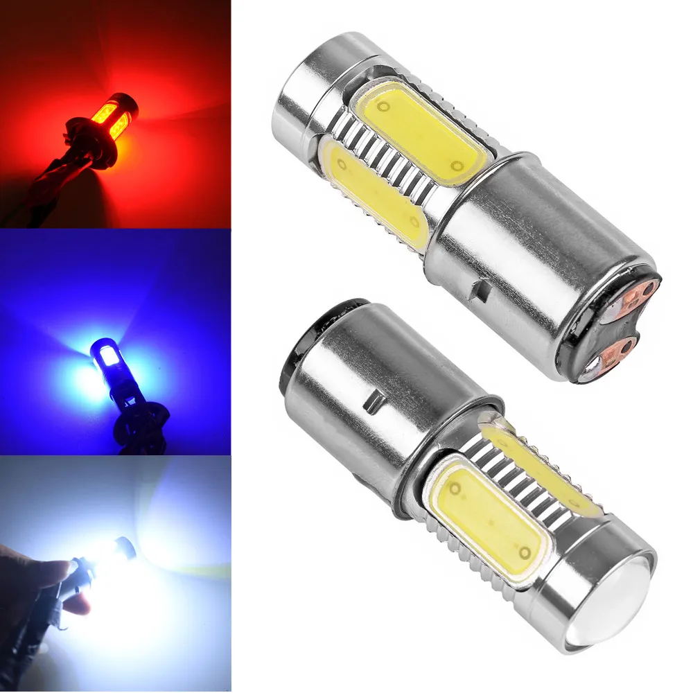 

XYIVYG 2pcs BA20D H6 7.5W 5 COB Head Source LED External Light For Motor Bike Moped Scooter ATV Headlight Bulb Lamp White Red