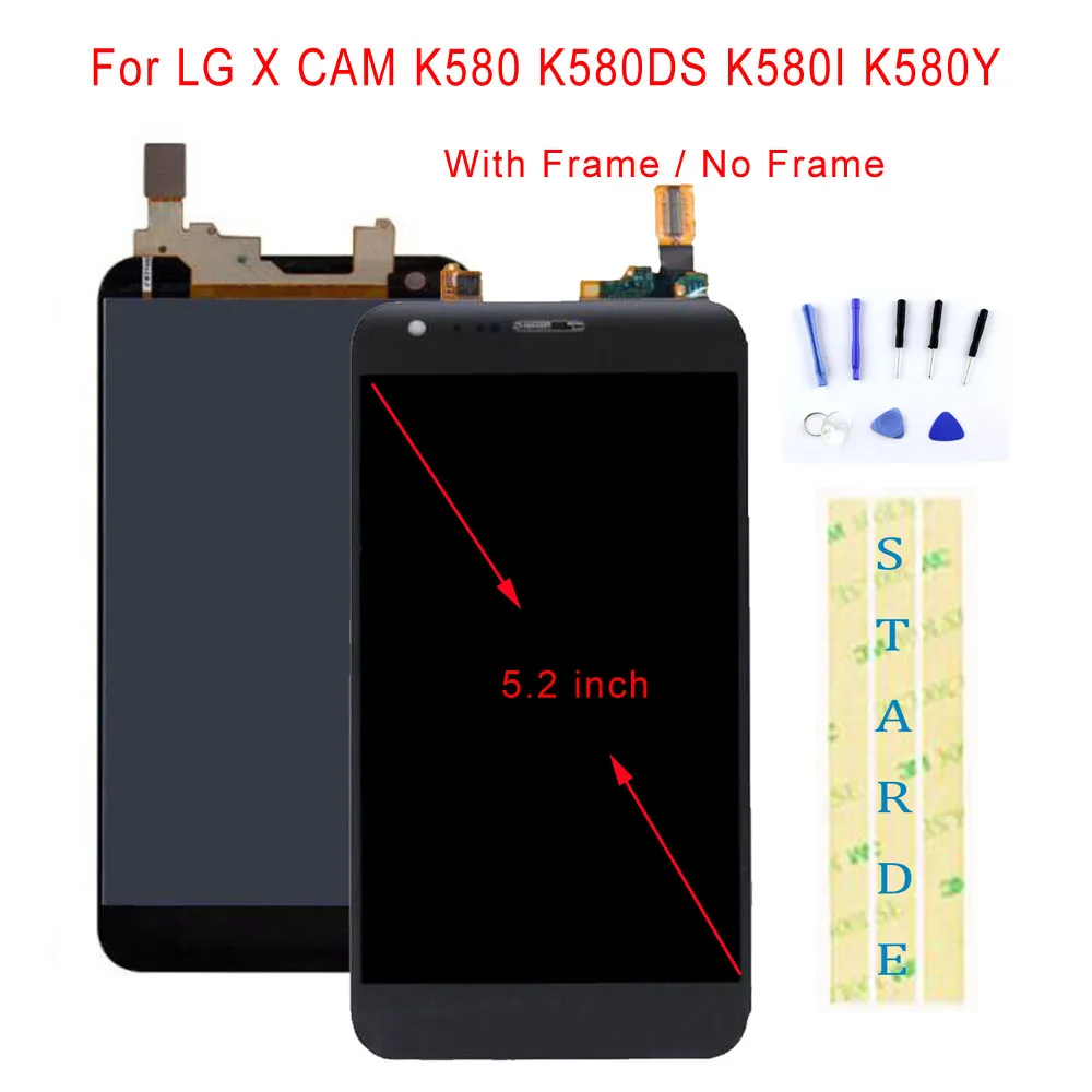 

STARDE Replacement LCD For LG X CAM K580 K580DS K580I K580Y LCD Display Touch Screen Digitizer Assesmbly Frame Black 5.2