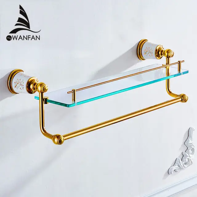 bathroom shelves gold brass wall shelf shower cosmetic glass shelf towel hanger holder bathroom accessories bath - Bathroom Accessories Glass Shelf bathroom shelves gold brass wall shelf shower cosmetic glass shelf towel hanger holder bathroom accessories bath - Bathroom Accessories Glass Shelf