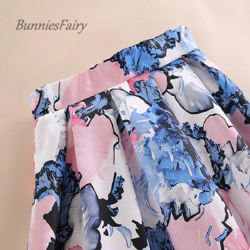 Bunniesfairy брендовый дизайн новые летние женские элегантных фэнтезийных сюжетов цветок Цветочный принт миди-юбка с высокой талией повседневная одежда