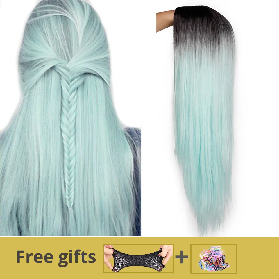 Preise Ombre Grün Gerade Lange Synthetische Perücken Für Frauen Schwarz Rosa Perücken 24 inch 9 Farbe kann Cosplay Perücken ICH der eine perücke