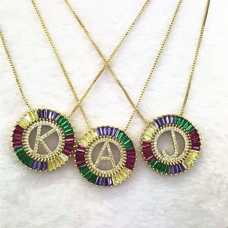 

10pcs/lot Mixed Letters Gold Color Rainbow CZ Letter Pendant Necklace Letras Grandes Zirconia Jewelry
