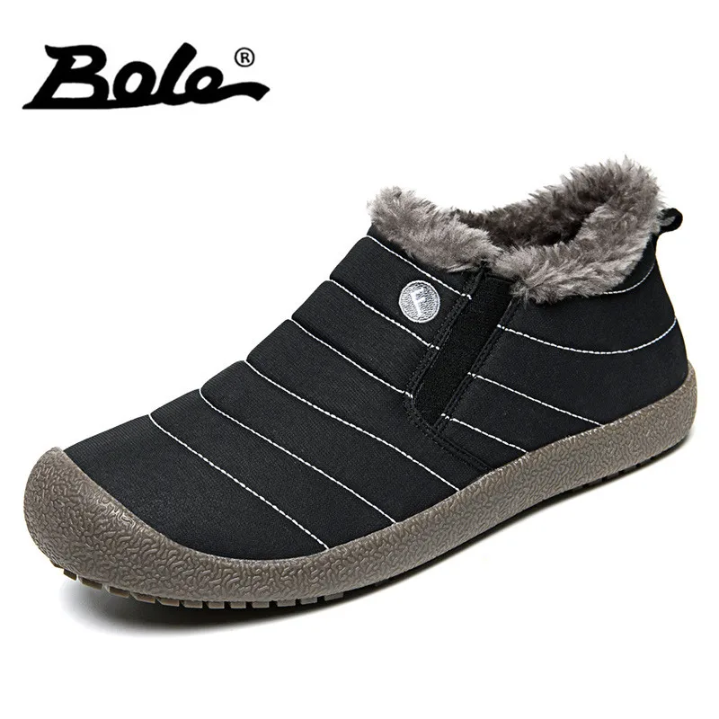 

BOLE Winter Men Non-leather Casual Shoes Size 36-48 Slip on Sneakers for Men Fashion Plush Warm Snow Shoes Fashion Men Flat Shoe
