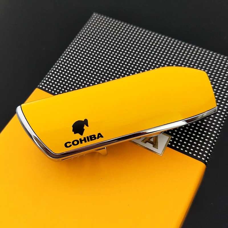 COHIBA 5 цветов Металл 3 фонарь струя пламени зажигалка прикуривателя легче, чем газ-Бутан Зажигалка Ветрозащитная зажигалка, с сигары удар