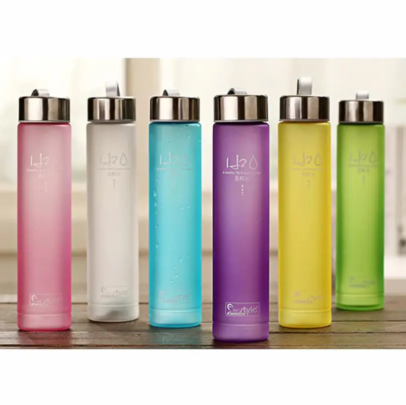 

Water Bottles Office School Outdoor Camping Creative Transparent/Frosted Colorful Plastic Straight Drinkware 280ml with Rope