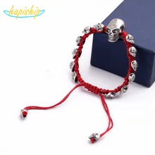 Hapiship Женская мода золото/серебро тон череп голова черная красная веревочная цепь " браслет VLM лучшее качество