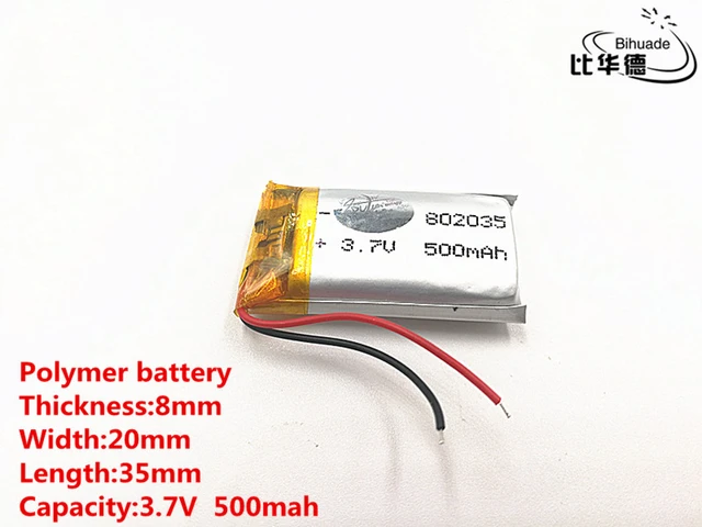 Lithium Polymer Battery-802035 500mAh 3.7V-Lithium Battery