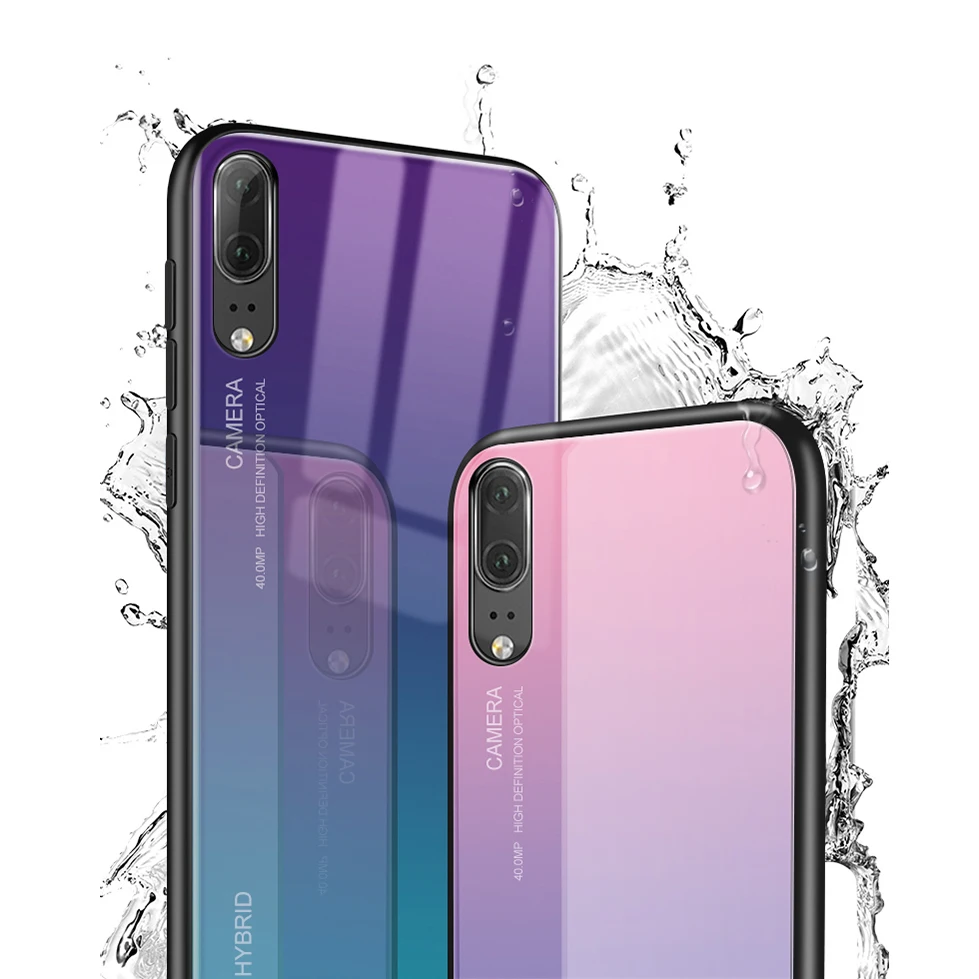 Стеклянный чехол с градиентом для huawei P20 lite Pro P smart Nova 3 3i 3e Mate 20 Honor note 10 9 8 мягкий