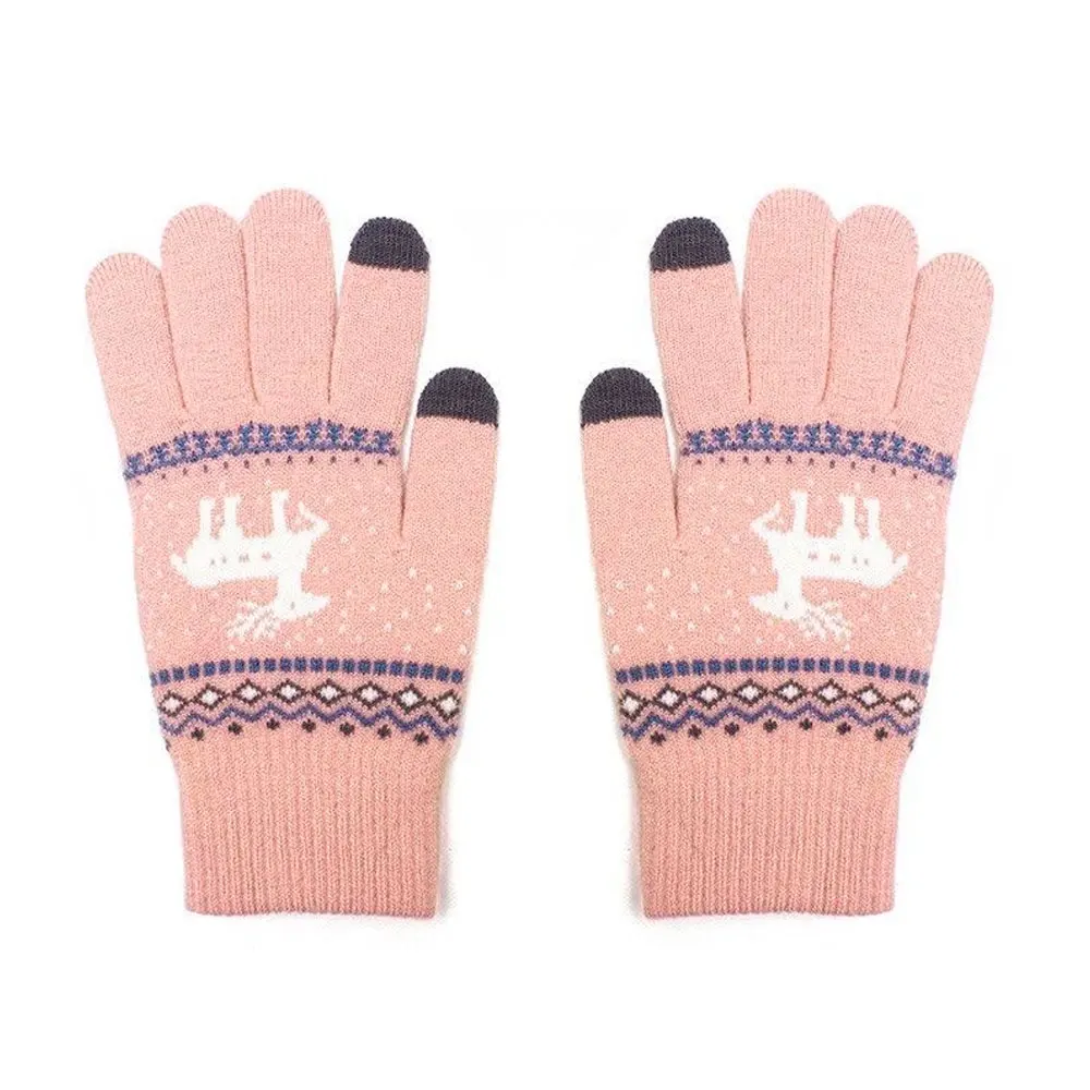 Вязаные перчатки для сенсорного экрана женские осенние и зимние теплые шерстяные плюс бархатные утолщенные уличные перчатки милые вязаные перчатки для сенсорного экрана