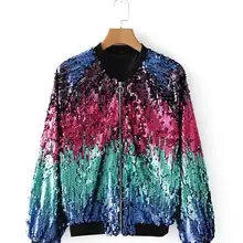 Зимняя куртка с блестками Женская Блестящая куртка-бомбер три четверти рукав молния блестящая уличная мода куртки пальто DW638