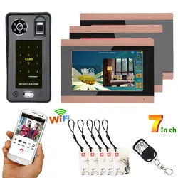 3 мониторы 7-дюймовый wi-fi-отпечаток пальца карт IC видео дверной звонок Система внутренней связи с системой контроля доступа для поддержки