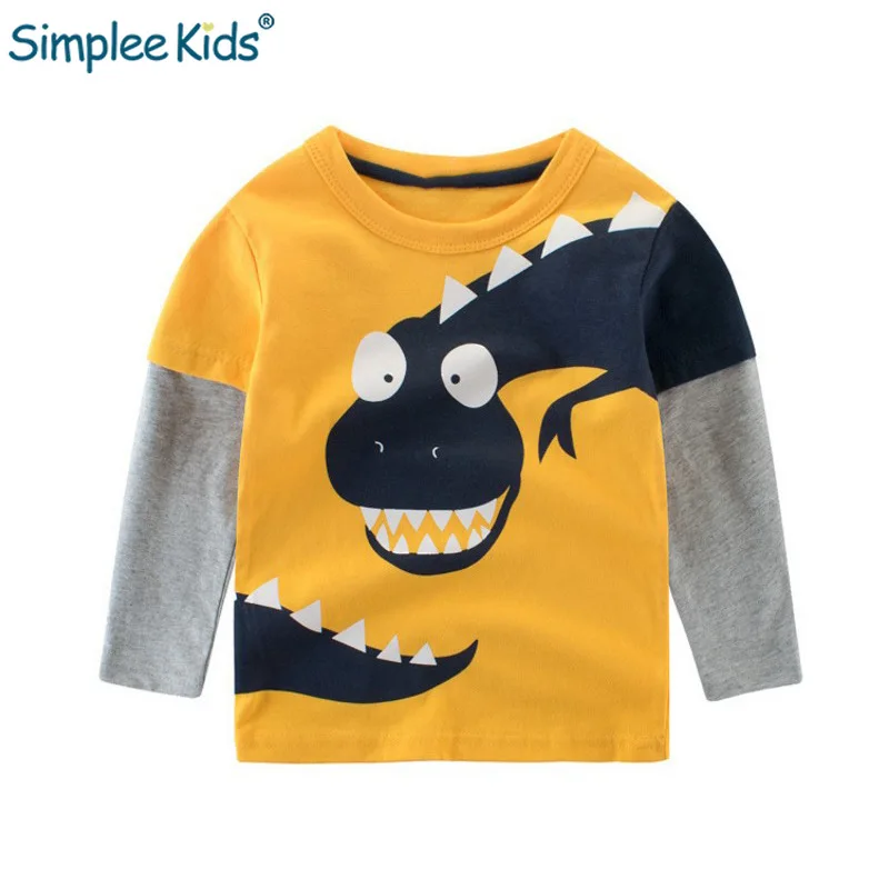 

Simplee Kids Autumn Boy Cartoon Dinosaur T Shirts Children Long Sleeve Cotton T Shirts Boys Clothes Shark Printed Tees Baby Tops