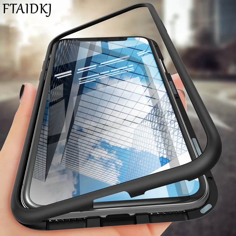 FTAIDKJ 360 Magnetic Adsorption Phone Case For iphone 7 Tempered Glass Back Cover iPhone 6 6S 8 Plus X 10 Magnet Capa |