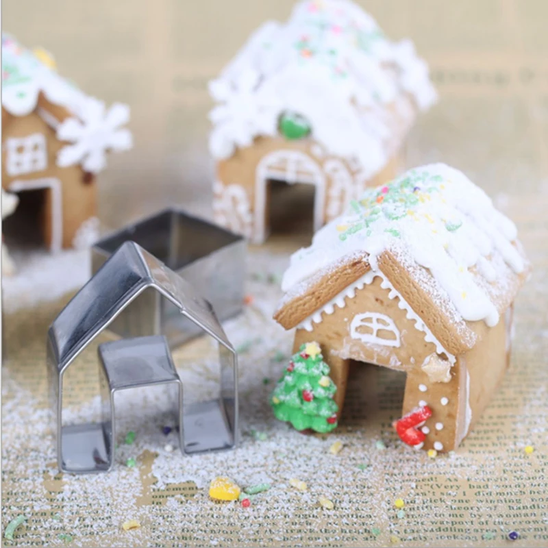

3pcs/set Stainless Steel Mini House Cookie Cutter Mold Biscuit Fondant Cake Decorating Dessert Baking Mold For Christmas