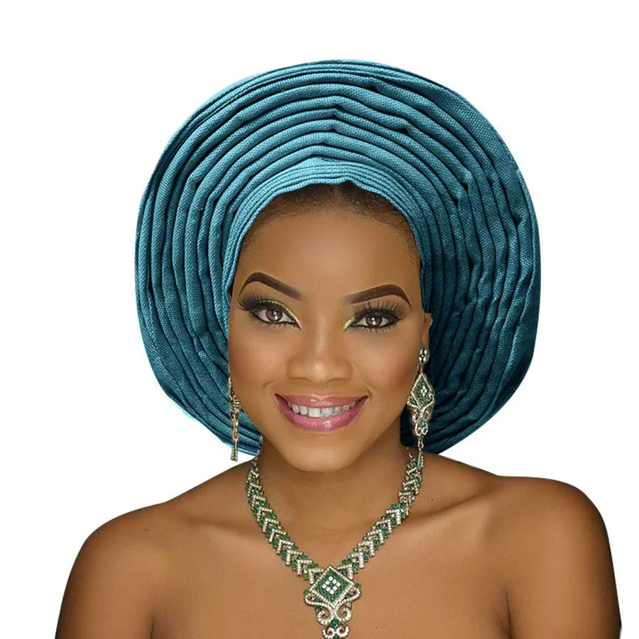 New aso oke headtie nigerian gele already made auto hele turban cap african aso ebi gele headtie big brim (4)