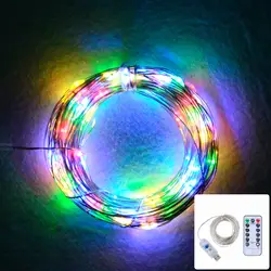 AmmToo м 10 светодио дный м RGB светодиодная гирлянда 100 светодио дный LED s DC 5 В в серебряный провод сказочные огни Рождественское украшение USB + 13Key