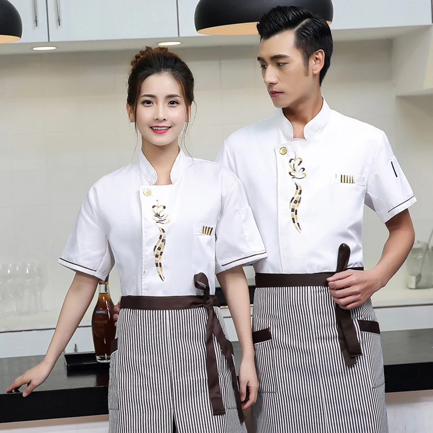 

Women Short Sleeve Blouse Chef Uniform Restaurant Kitchen Bakery Dining Hall Wear Men Shirt Cook Costumes Breathable Tops