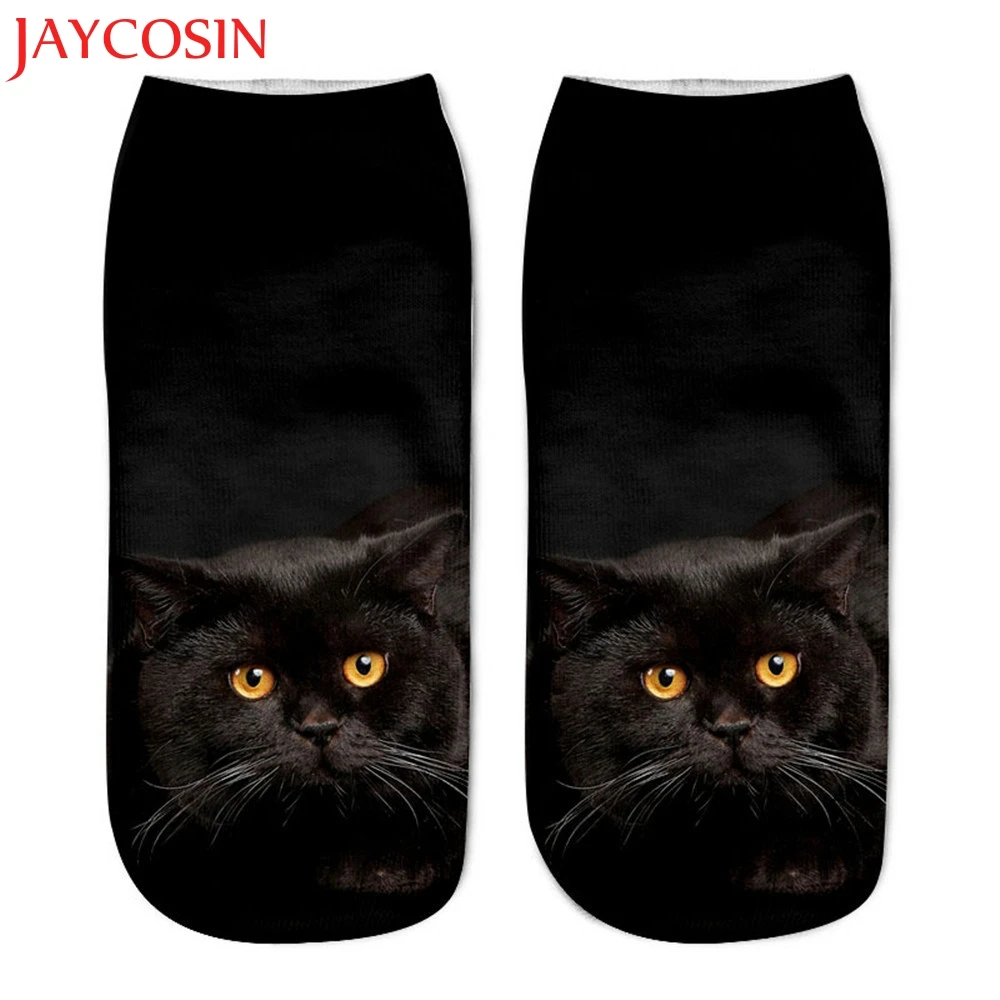 KLV, женские носки, популярные забавные короткие носки унисекс, носки до щиколотки с 3D принтом кота, повседневные носки ST7