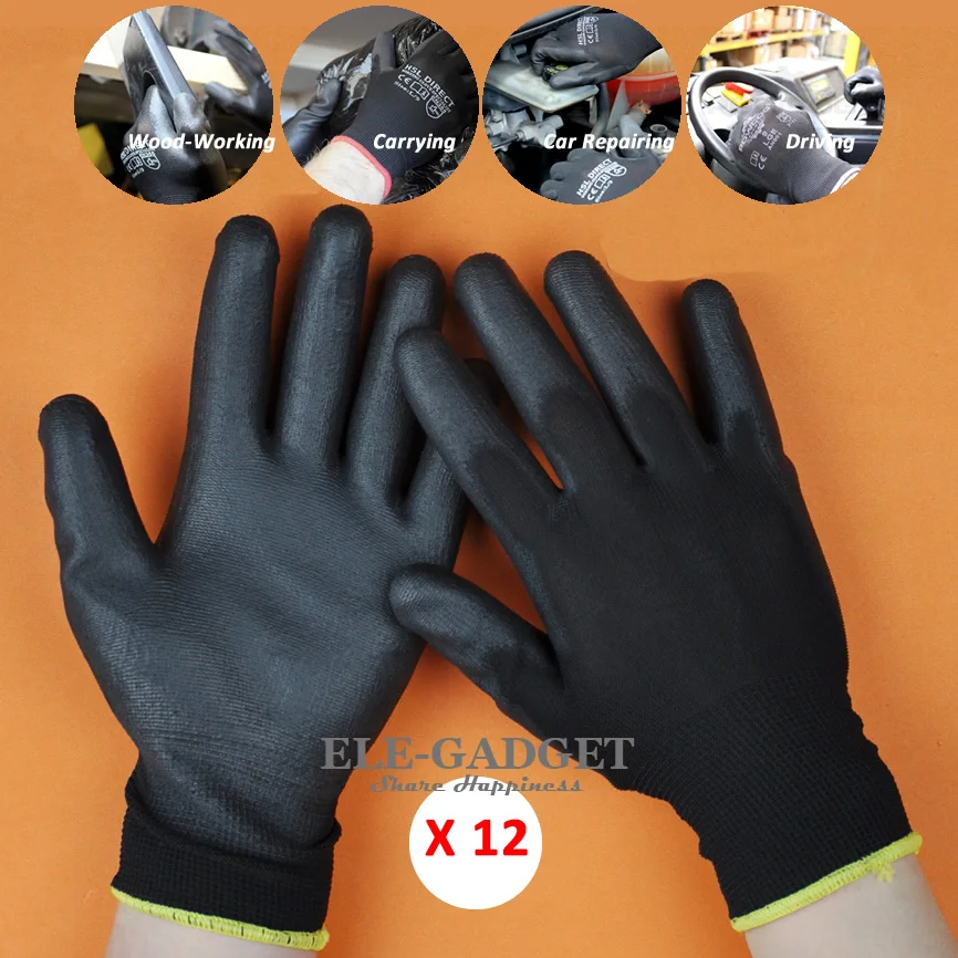 New 12 Pairs Working Safety Gloves Nylon Knitted Gloves With PU Coated