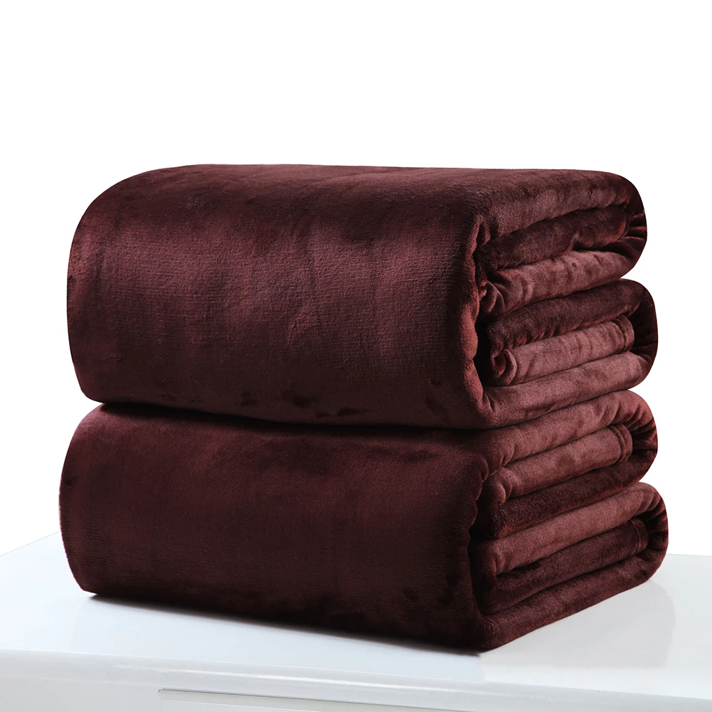 Сплошной цвет ультра мягкий теплый двусторонний туристический утолщенный фланелевый пледы Флисовое одеяло ковер кровать диван диване коврик чистый домашний текстиль - Цвет: Coffee