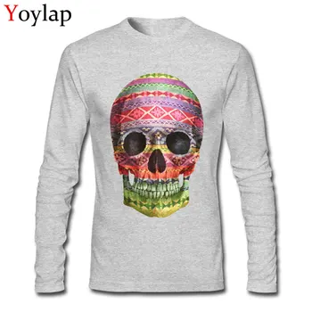 

Navajo Skull Design T Shirt For Men Long Sleeve O Neck Slim Fit Male New Arrival Cotton Fabric Tops & Tees
