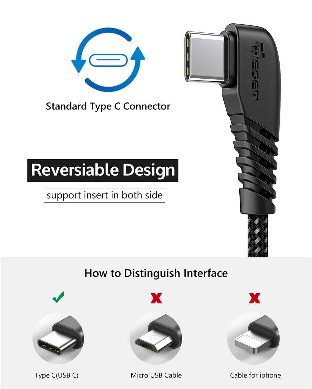 TIEGEM 90 градусов usb type C кабель 3A USB-C кабель type-C провод для быстрой зарядки для samsung S8 S9 S10 PLUS кабель для мобильного телефона 2 м 3 м