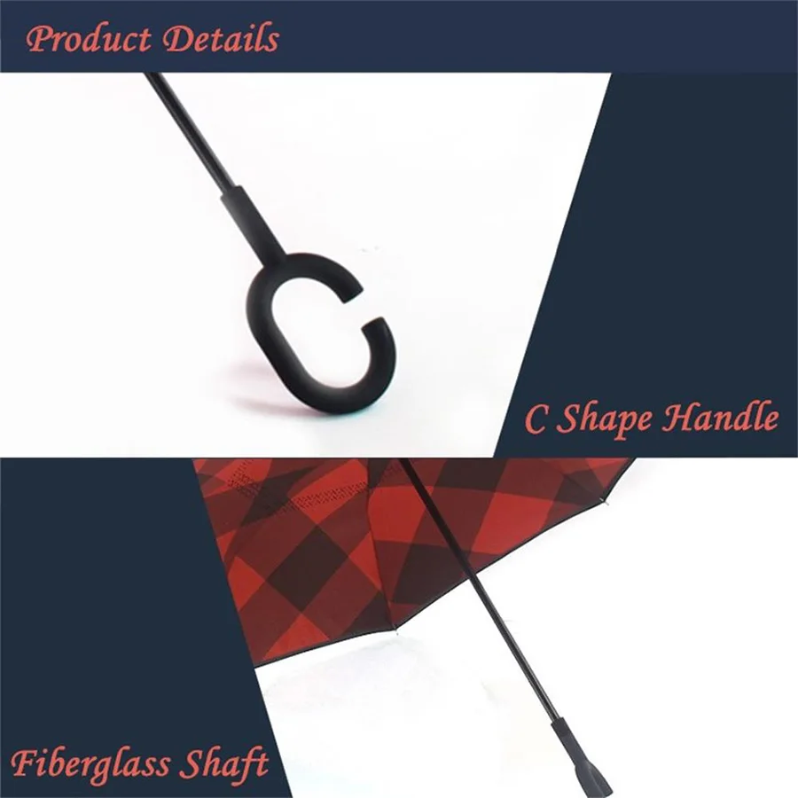 4-Women'S Umbrellas Inverted Durable Business Quality 2018 New Design Windproof Reverse Umbrella C-Hook Hands For Car 